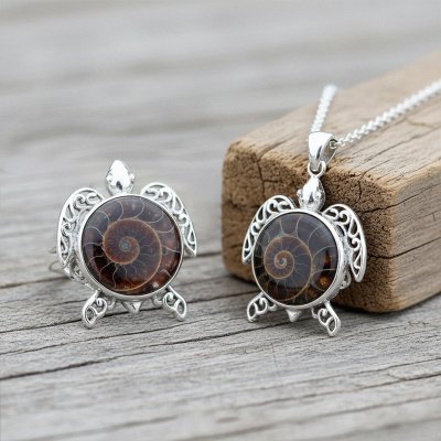 Sterling Silver Ammonite Shell Turtle Pendant With Chain 18 Inches