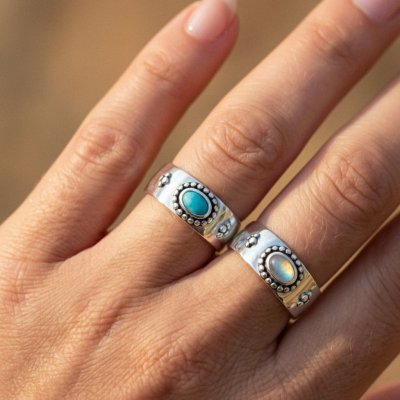 Sterling Silver Rainbow Moonstone Ring