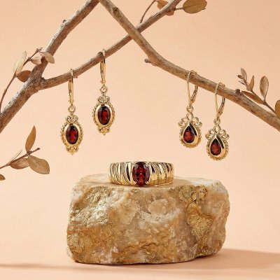 Sterling Silver Garnet Ring Over 18K Yellow Gold