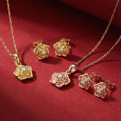 Sterling Silver Cubic Zirconia Rose Pendant With Chain 18 Inches