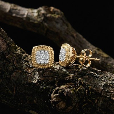 Sterling Silver White Cubic Zirconia Earrings Over 18K Yellow Gold Plated