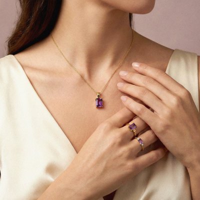 Sterling Silver Amethyst Ring Over 18K Yellow Gold Plated