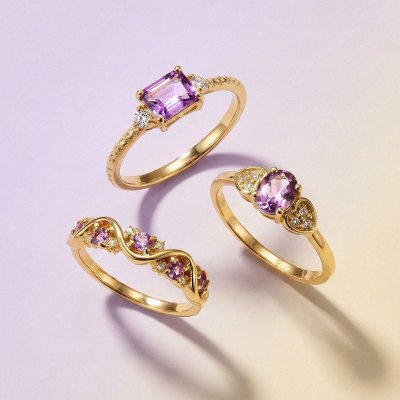 Sterling Silver Amethyst and White Topaz Ring Over Yellow Gold 18K Plated