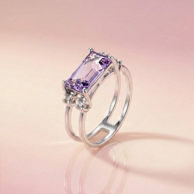 Sterling Silver Amethyst and White Topaz Ring