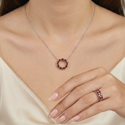 Sterling Silver Garnet Pendant With Chain 18 Inches