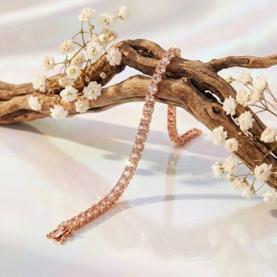 Sterling Silver Pink Morganite Round 3 mm Bracelet Over Rose Gold Plated 7.25 Inches