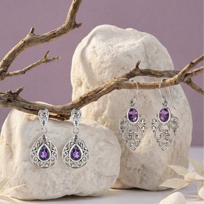 Sterling Silver African Amethyst Dangle Earrings