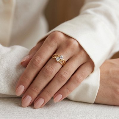 Sterling Silver White Cublic Zirconia Over 18K Yellow Gold Plated