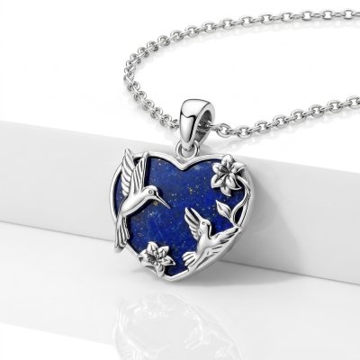 Sterling Silver Lapis Lazuli Hummingbird Pendant with Chain 18 Inches