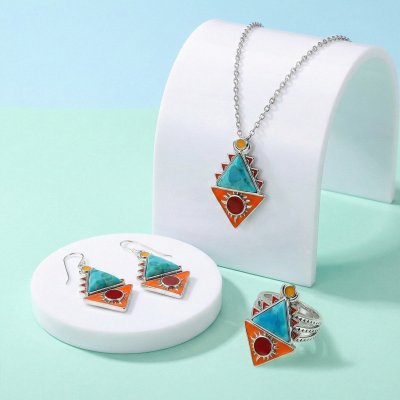 Sterling Silver Turquoise and Multi-Color Enamel Ring