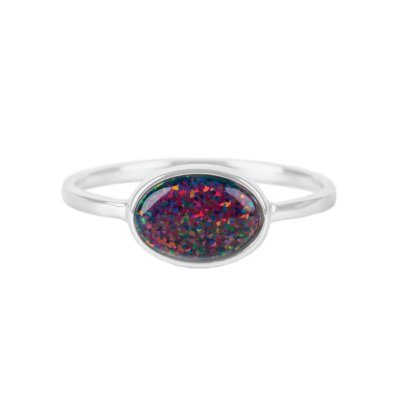 Sterling Silver Synthetic Black Opal Ring