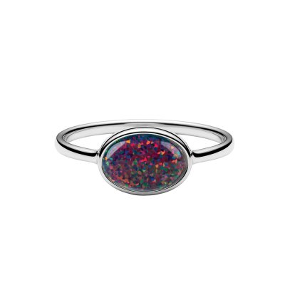 Sterling Silver Synthetic Black Opal Ring