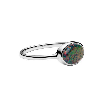 Sterling Silver Synthetic Black Opal Ring