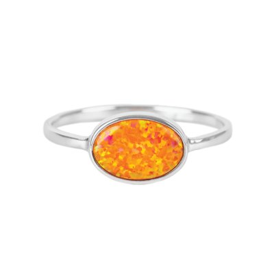 Sterling Silver Synthetic Orange Opal Ring
