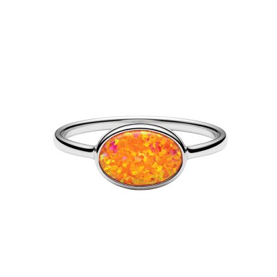 Sterling Silver Synthetic Orange Opal Ring