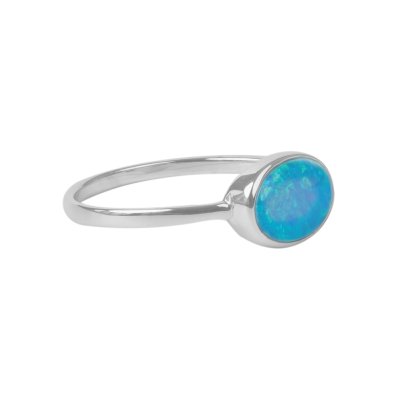 Sterling Silver Synthetic Light Blue Opal Ring