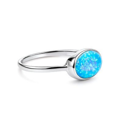 Sterling Silver Synthetic Light Blue Opal Ring