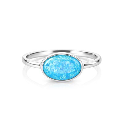 Sterling Silver Synthetic Light Blue Opal Ring