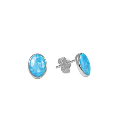 Sterling Silver Synthetic Light Blue Opal Stud Earrings