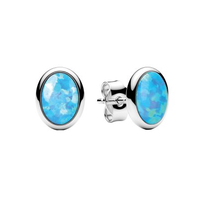 Sterling Silver Synthetic Light Blue Opal Stud Earrings