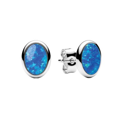 Sterling Silver Synthetic Blue Opal Stud Earrings