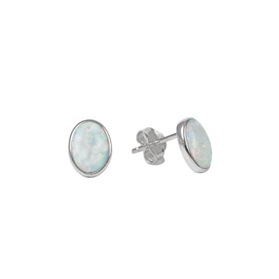 Sterling Silver Synthetic White Opal Stud Earrings