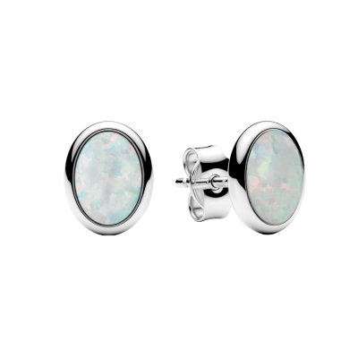Sterling Silver Synthetic White Opal Stud Earrings