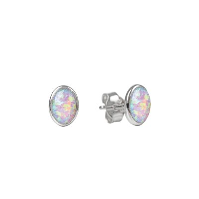 Sterling Silver Synthetic Pink Opal Stud Earrings