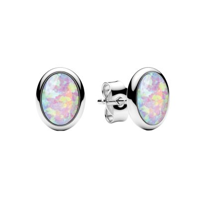 Sterling Silver Synthetic Pink Opal Stud Earrings