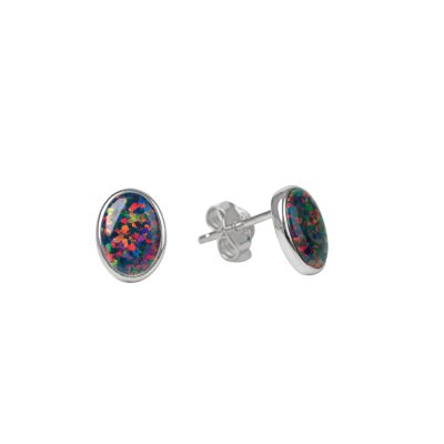 Sterling Silver Synthetic Black Opal Earrings
