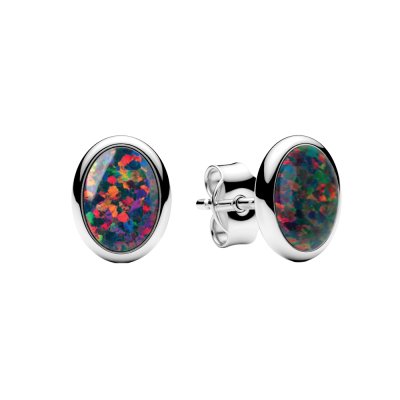 Sterling Silver Synthetic Black Opal Earrings