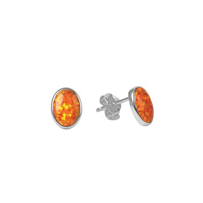 Sterling Silver Synthetic Orange Opal Rhodium Earrings