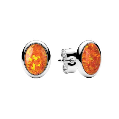 Sterling Silver Synthetic Orange Opal Rhodium Earrings