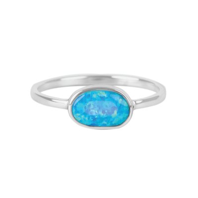 Sterling Silver Synthetic Light Blue Opal  Ring