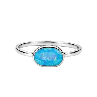 Sterling Silver Synthetic Light Blue Opal  Ring