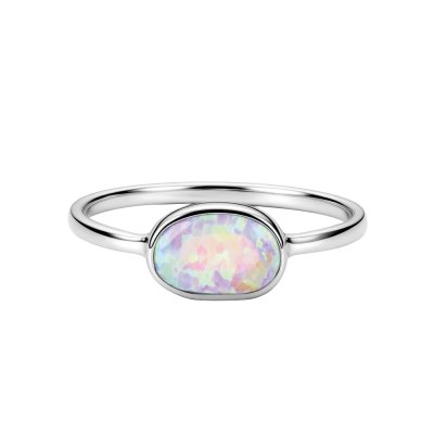 Sterling Silver Synthetic Pink Opal Ring