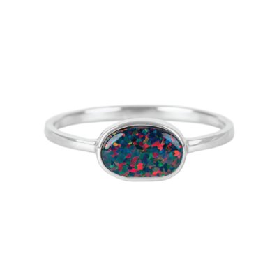 Sterling Silver Synthetic Black Opal Ring
