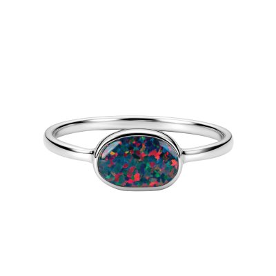 Sterling Silver Synthetic Black Opal Ring
