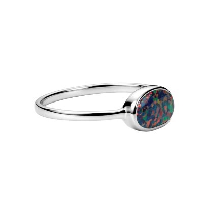 Sterling Silver Synthetic Black Opal Ring