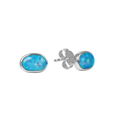 Sterling Silver Synthetic Light Blue Opal Stud Earrings