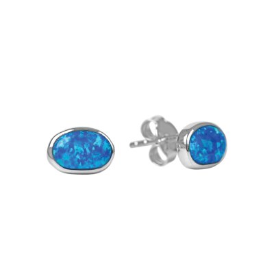 Sterling Silver Synthetic Blue Opal Stud Earrings
