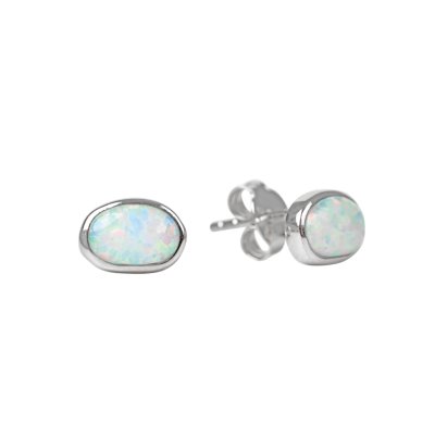 Sterling Silver Synthetic White Opal Stud Earrings