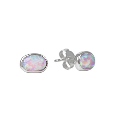 Sterling Silver Synthetic Pink Opal Stud Earrings