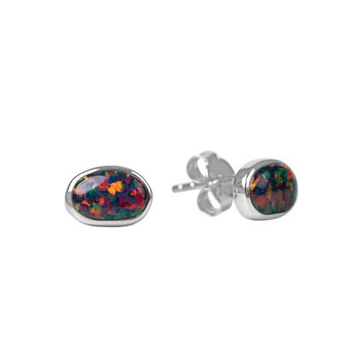 Sterling Silver Synthetic Black Opal Earrings