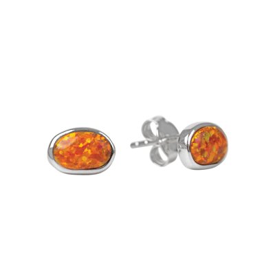 Sterling Silver Synthetic Orange Opal Earrings