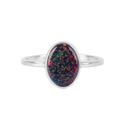 Sterling Silver Synthetic Black Opal Ring