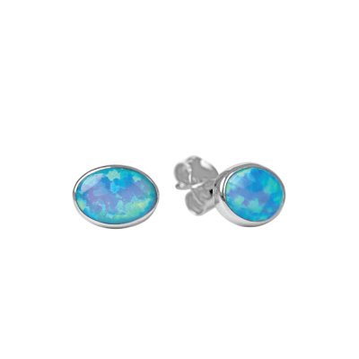 Sterling Silver Synthetic Light Blue Opal Stud Earrings