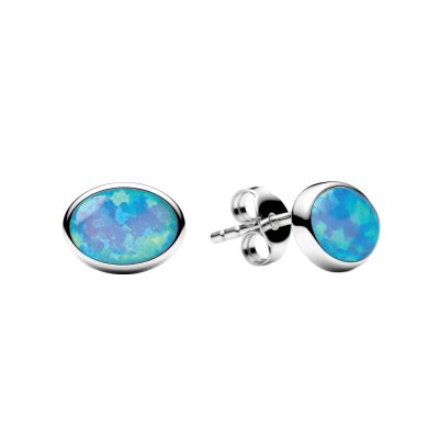 Sterling Silver Synthetic Light Blue Opal Stud Earrings