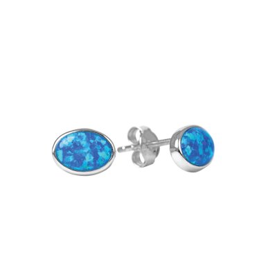 Sterling Silver Synthetic Blue Opal Stud Earrings