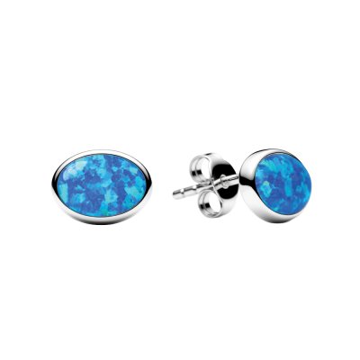 Sterling Silver Synthetic Blue Opal Stud Earrings